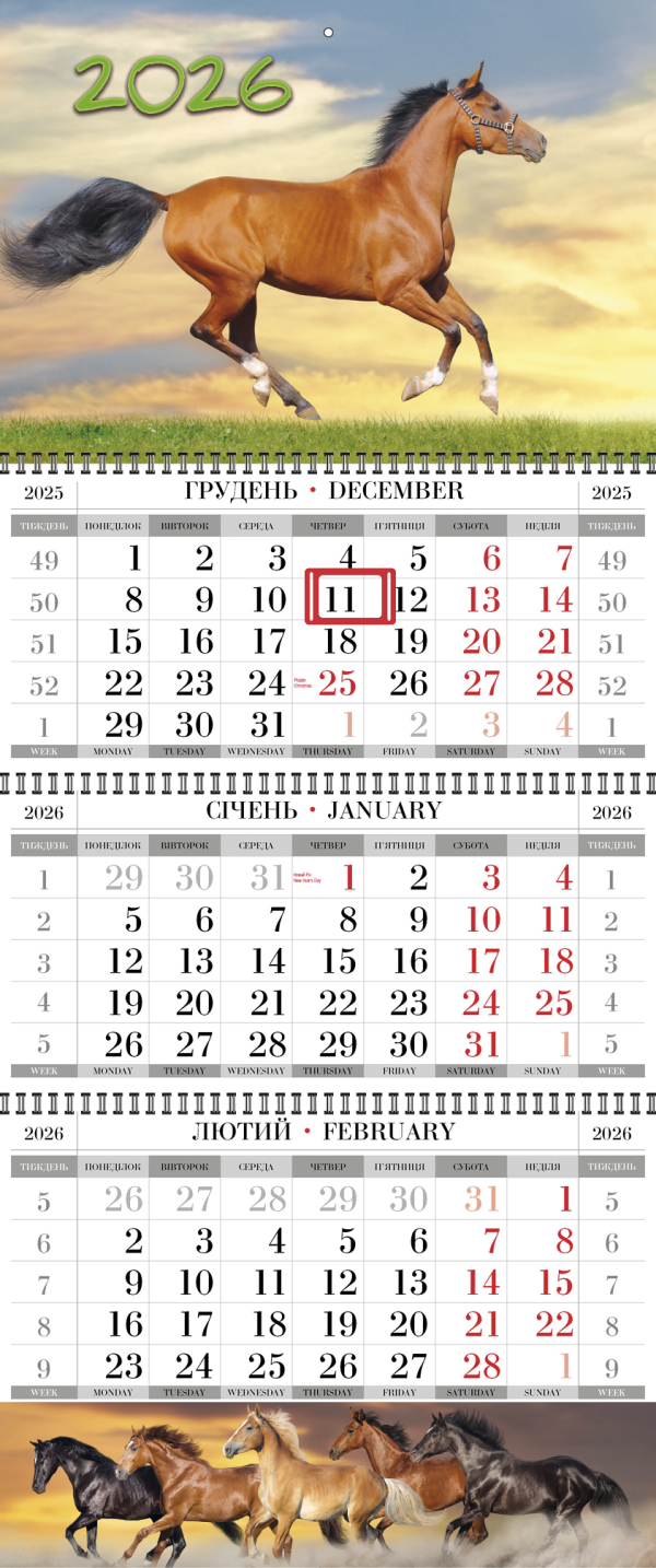 КВАРТАЛЬНЫЙ КАЛЕНДАРЬ "СТАНДАРТ" ГОД  ЛОШАДИ 06 НА 2026 ГОД